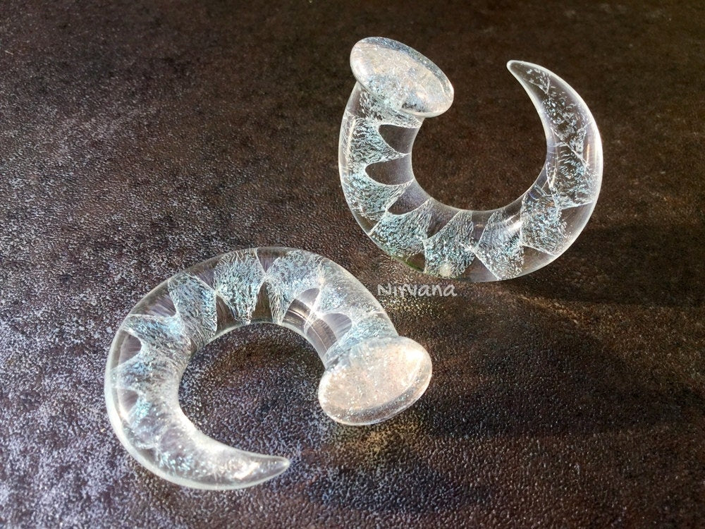 1 Pair (2 Pieces) Translucent Silver Dichro Encased Twist Claw Gauges 4g 2g 0g 00g 2.5 mm 3 mm 4 mm 5 mm 6 mm - 10 mm