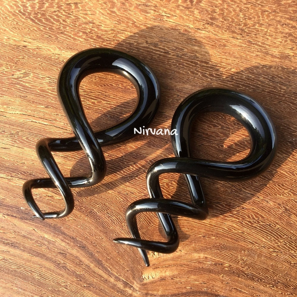 1 Pair (2 Pieces) Black Cork Screw Spirals
