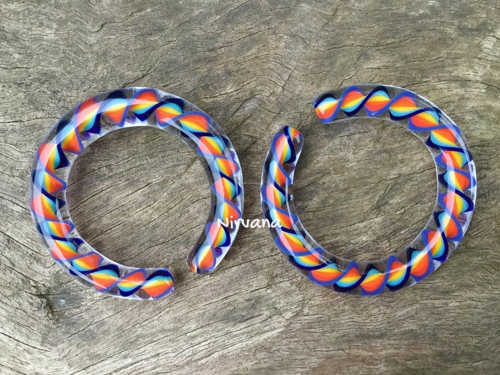 1 Pair (2 Pieces) Rainbow Encased Twist Hoop Gauges