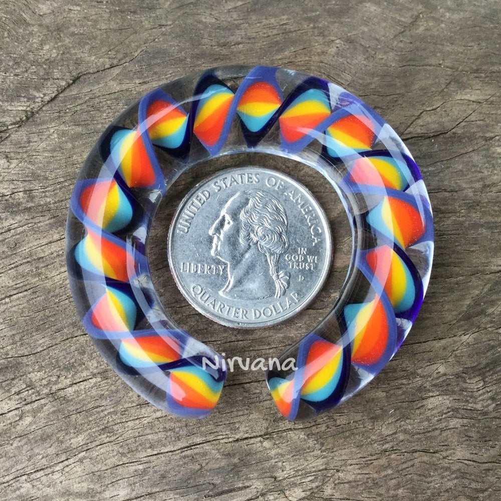 1 Pair (2 Pieces) Super Fat Rainbow Encased Twist Hoop Gauges