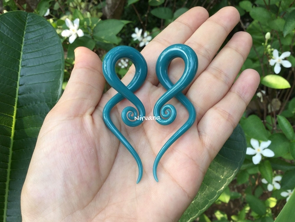 1 Pair (2 Pieces) Aqua Pyrex Glass Note Spirals