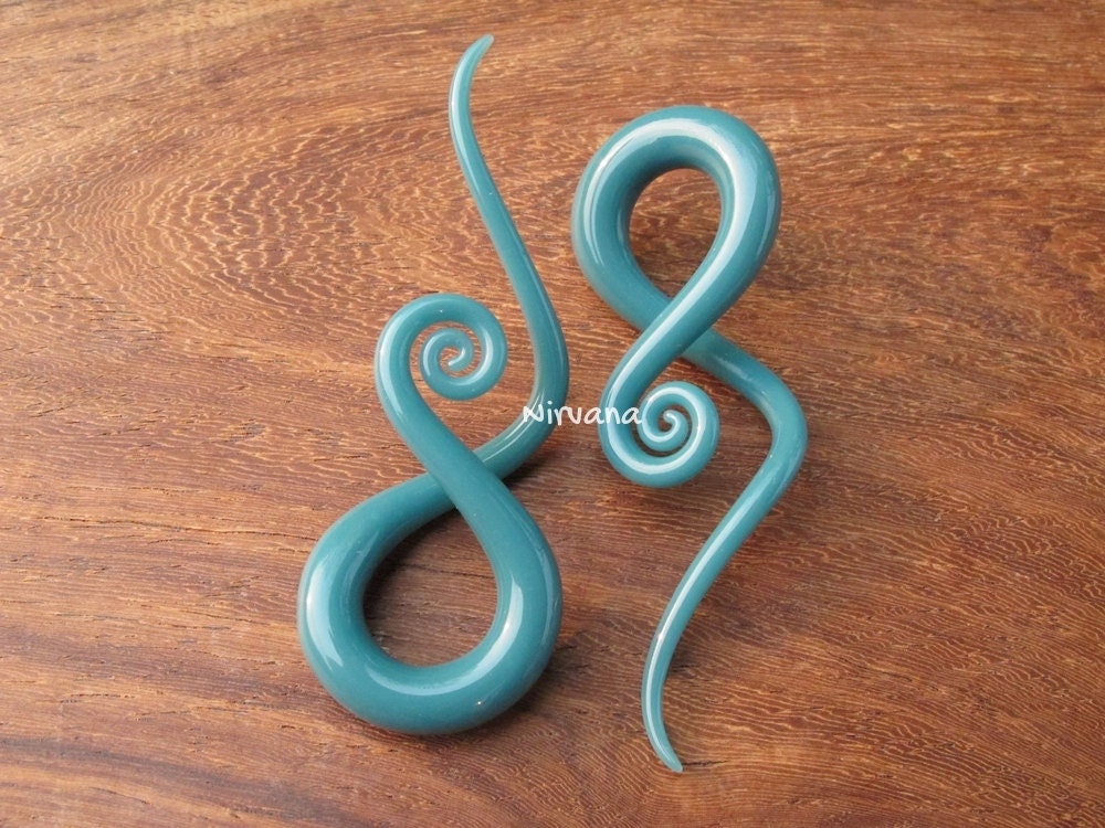 1 Pair (2 Pieces) Aqua Pyrex Glass Note Spirals