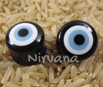 1 Pair (2 Pieces) Pyrex Glass Evil Eye Plugs