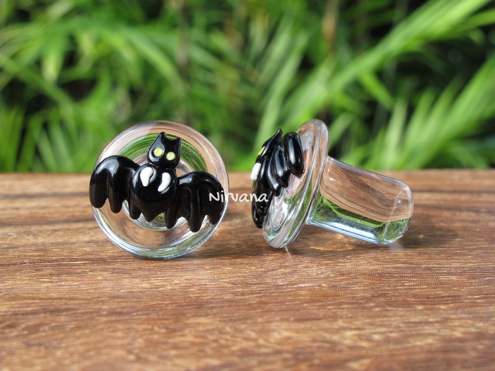 1 Pair (2 Pieces) Vampire Bat Glass Plugs