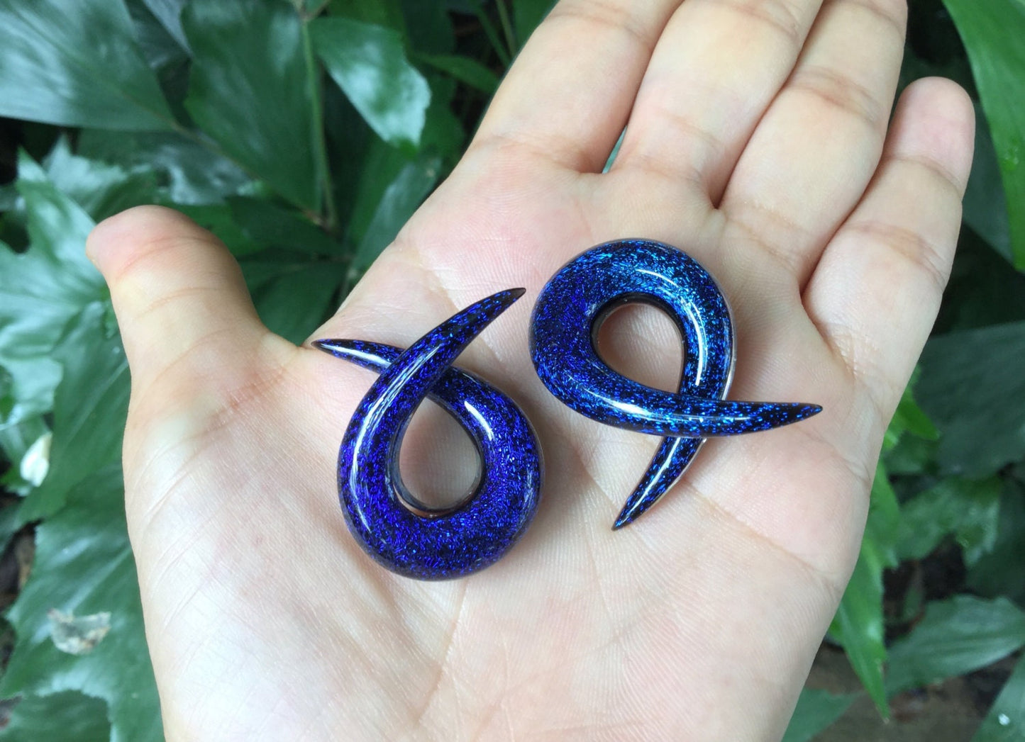1 Pair (2 Pieces) Sapphire Cobalt Blue Dichroic Glass Single Twists Spirals