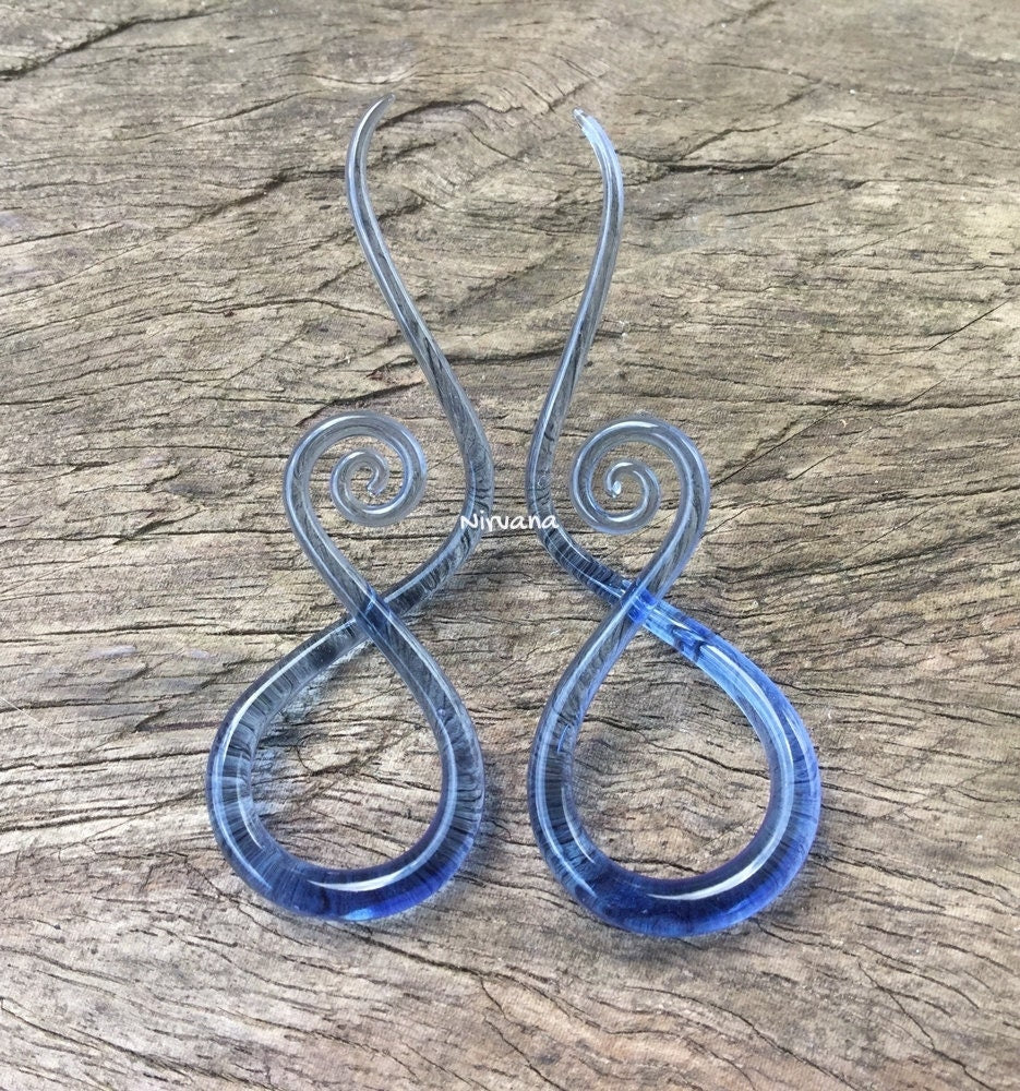 1 Pair (2 Pieces) Translucent Light Cobalt Blue Glass Note Spirals