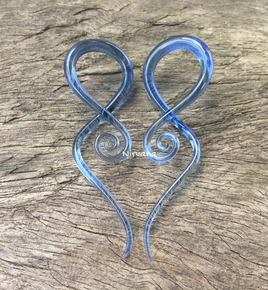 1 Pair (2 Pieces) Translucent Light Cobalt Blue Glass Note Spirals