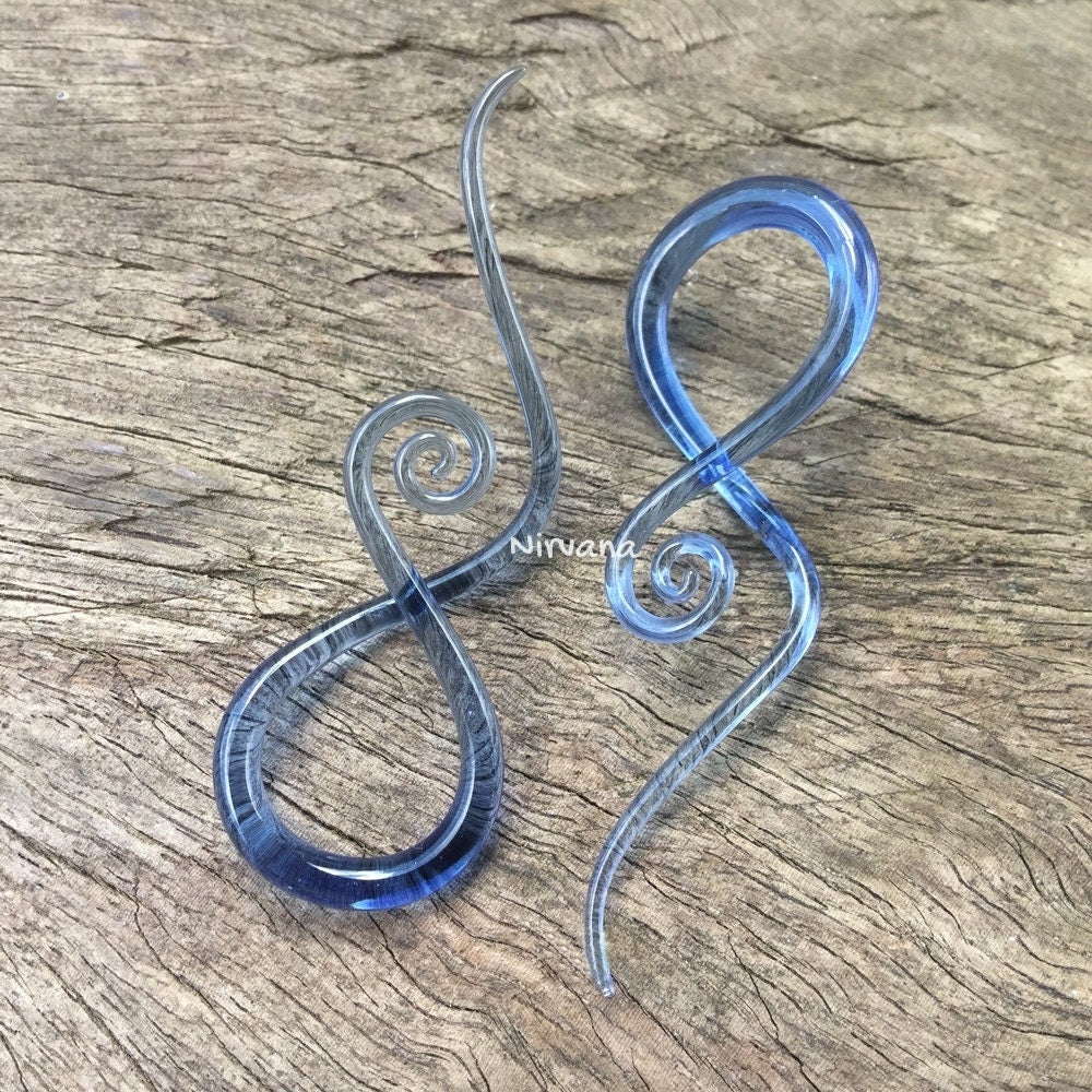 1 Pair (2 Pieces) Translucent Light Cobalt Blue Glass Note Spirals