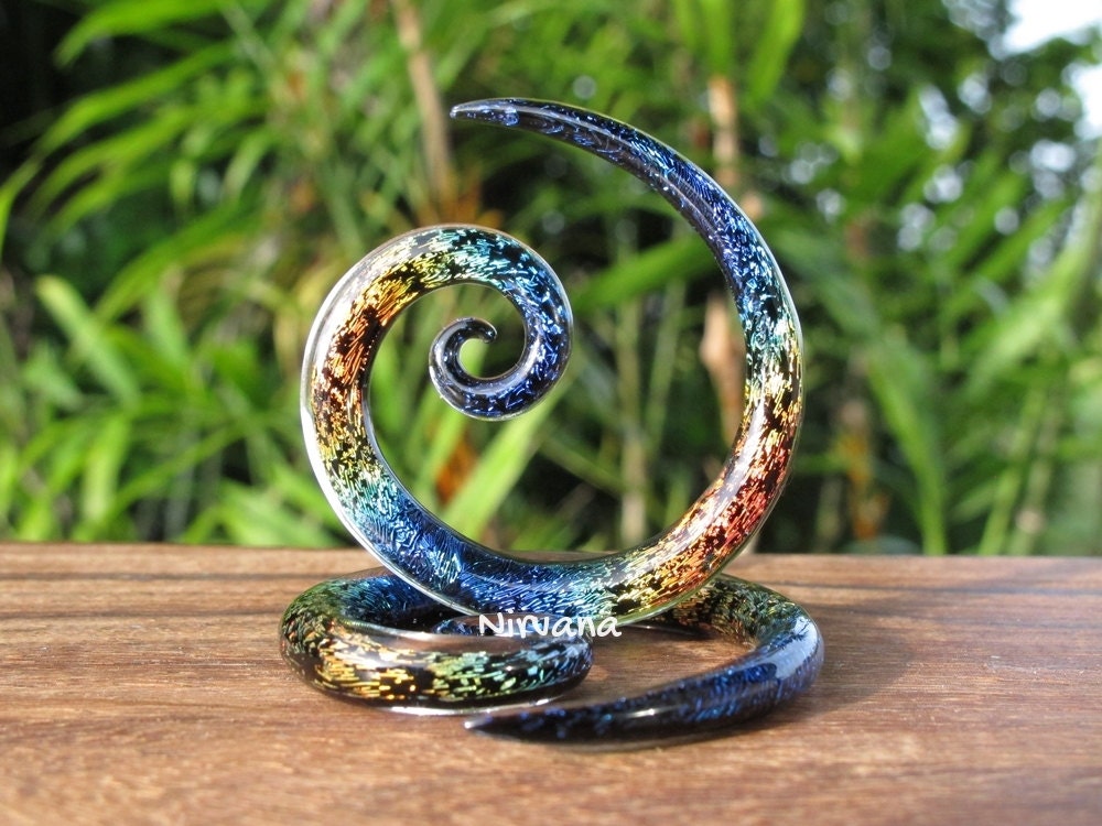 1 Pair (2 Pieces) Dichroic Aquatic Rainbow Super Spiral Gauges