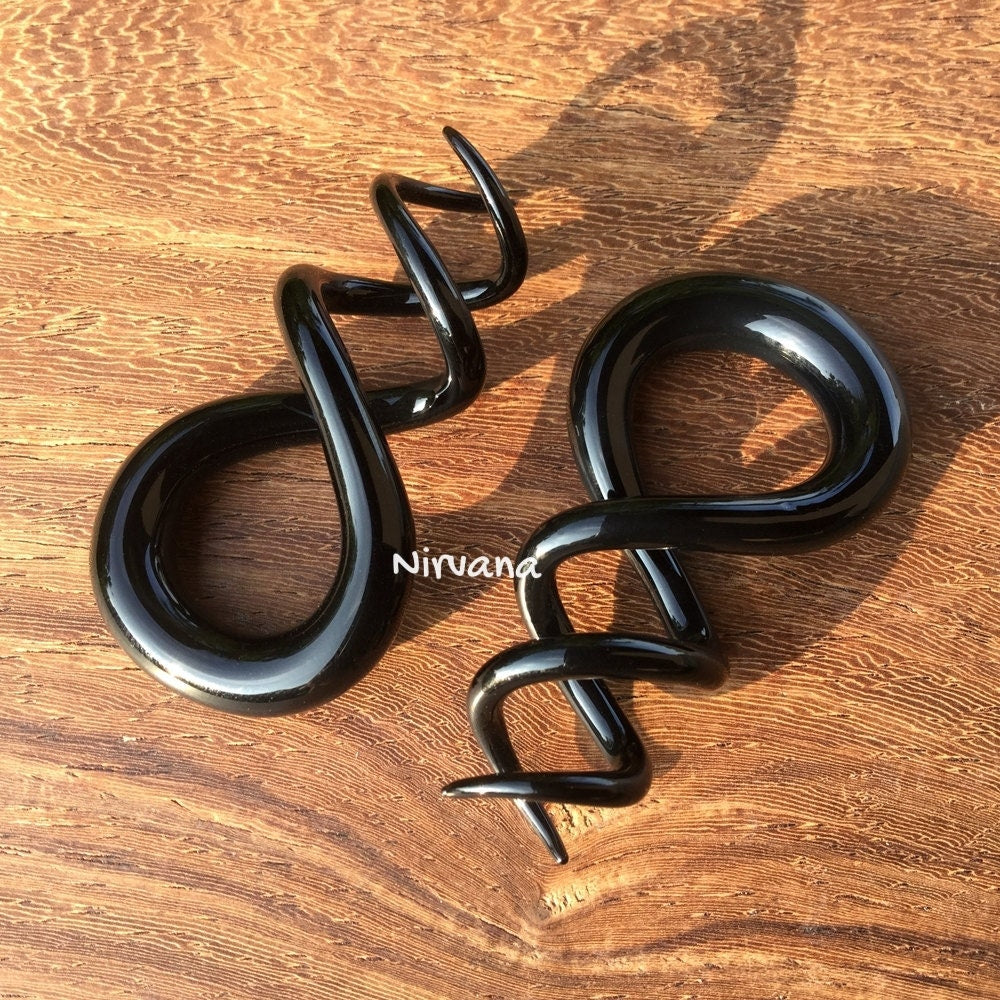 1 Pair (2 Pieces) Black Cork Screw Spirals