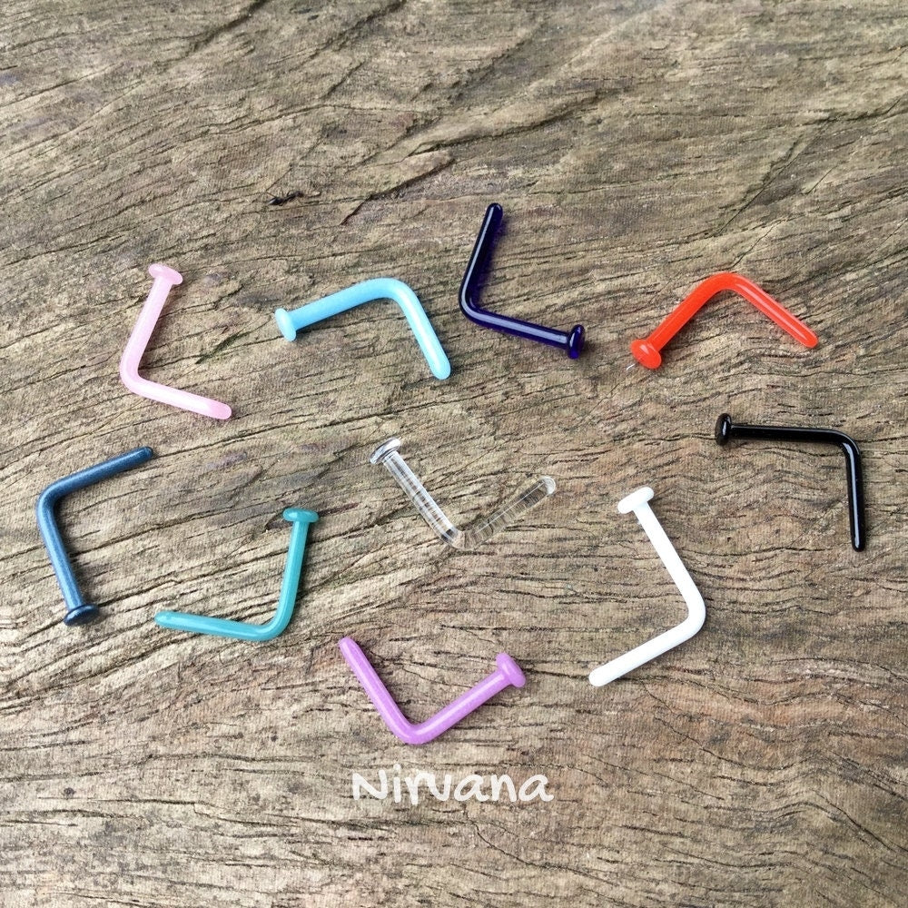 1 Pair (2 pieces) L-Bend Nose Pins Pyrex Glass