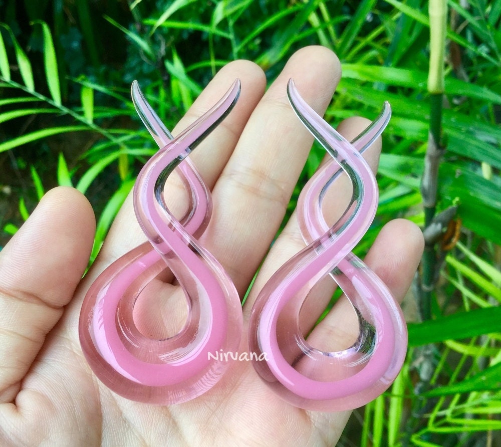 1 Pair (2 Pieces) Encased Pink in Translucent Pink Double Twists