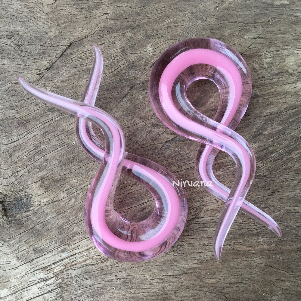 1 Pair (2 Pieces) Encased Pink in Translucent Pink Double Twists