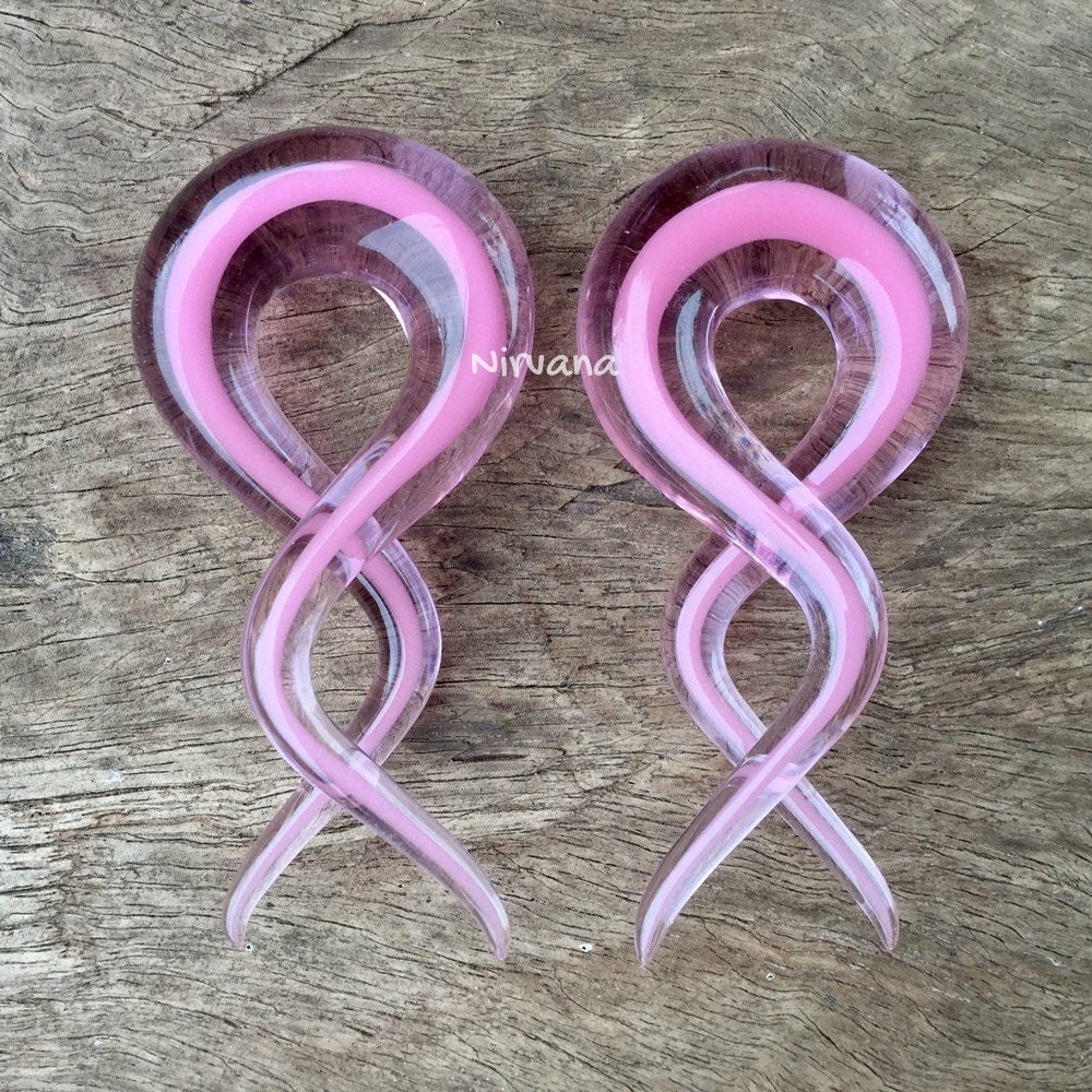 1 Pair (2 Pieces) Encased Pink in Translucent Pink Double Twists