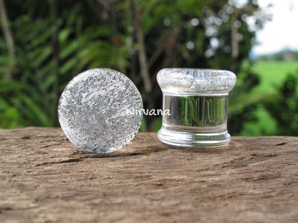 1 Pair (2 Pieces) Translucent Silver Dichroic Glass Plugs No Background Color