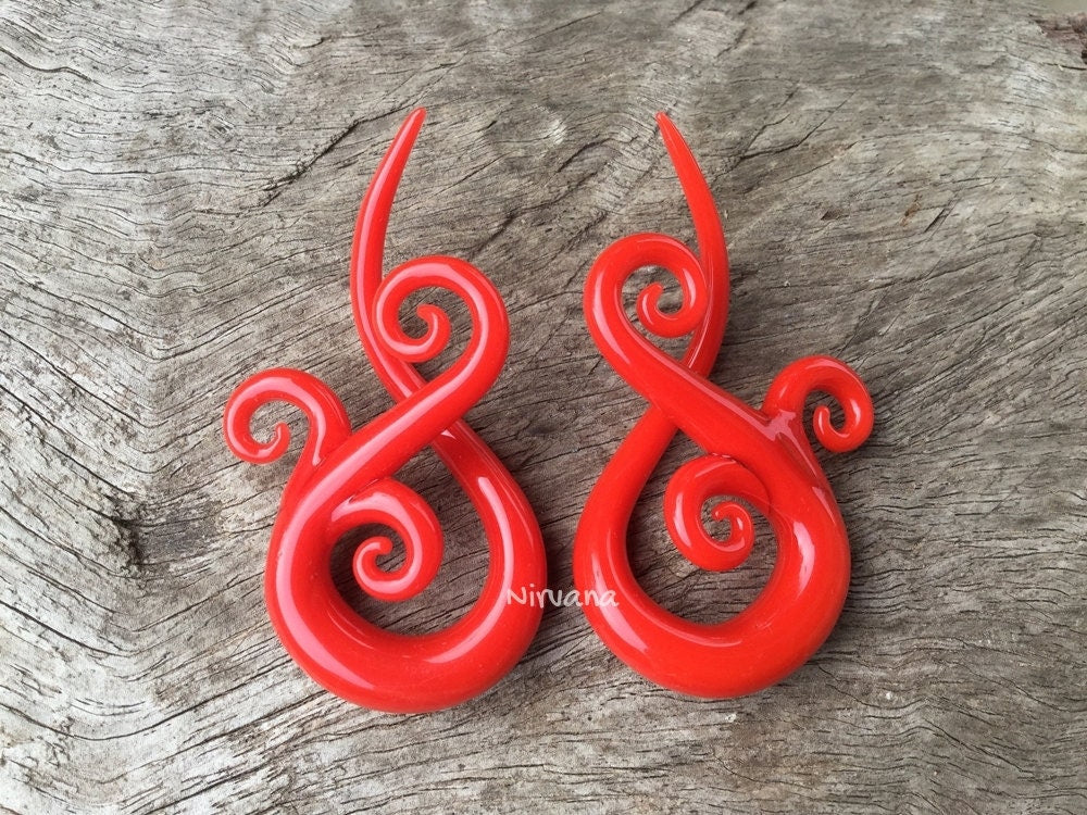 1 Pair (2 Pieces) Red Bonita Ear Spirals