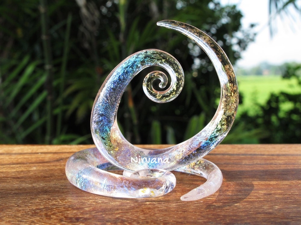 1 Pair (2 Pieces) Translucent Rainbow Trans Pink Dichroic Glass Tear Drop Spirals