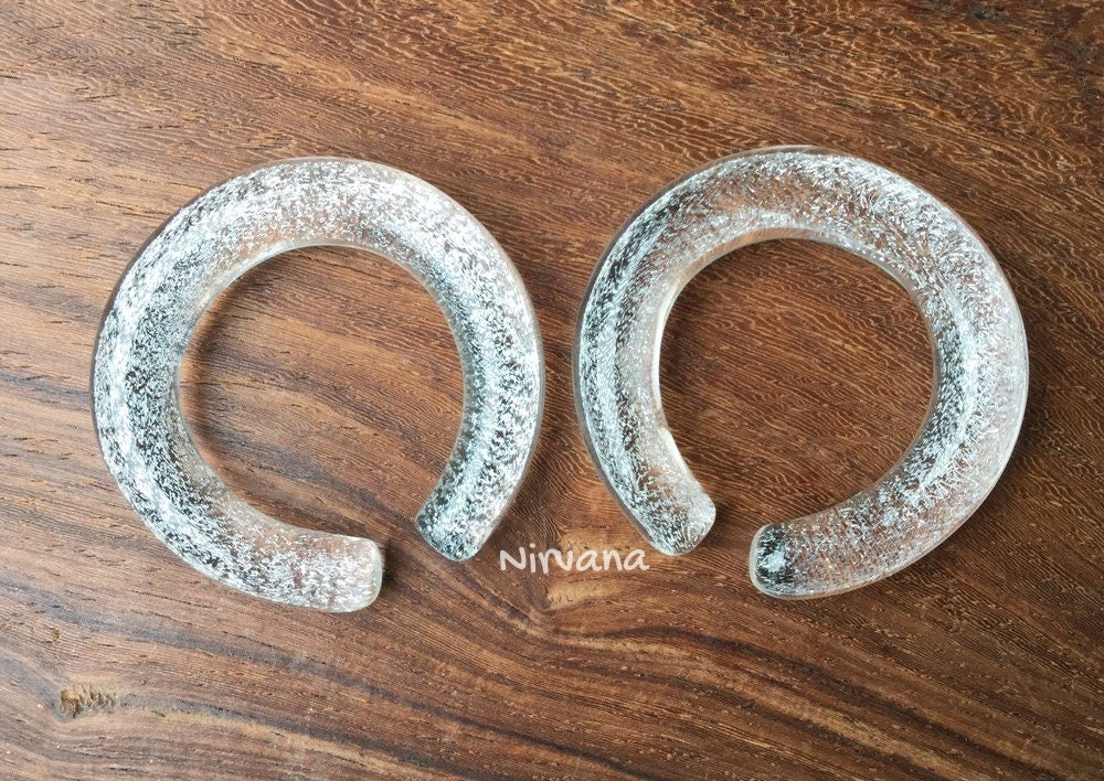 1 Pair (2 Pieces) Translucent Silver Dichroic Glass Hoops