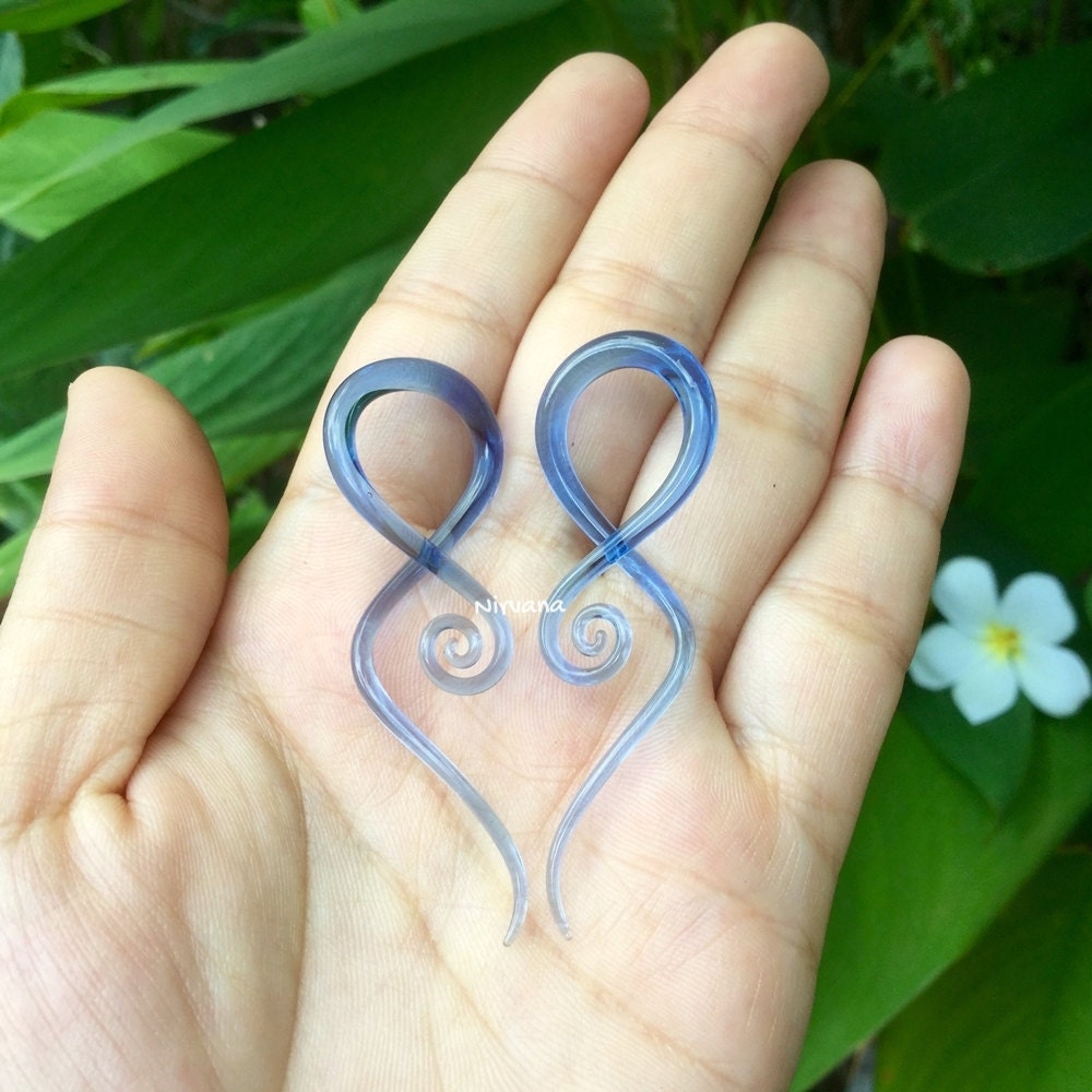 1 Pair (2 Pieces) Translucent Light Cobalt Blue Glass Note Spirals