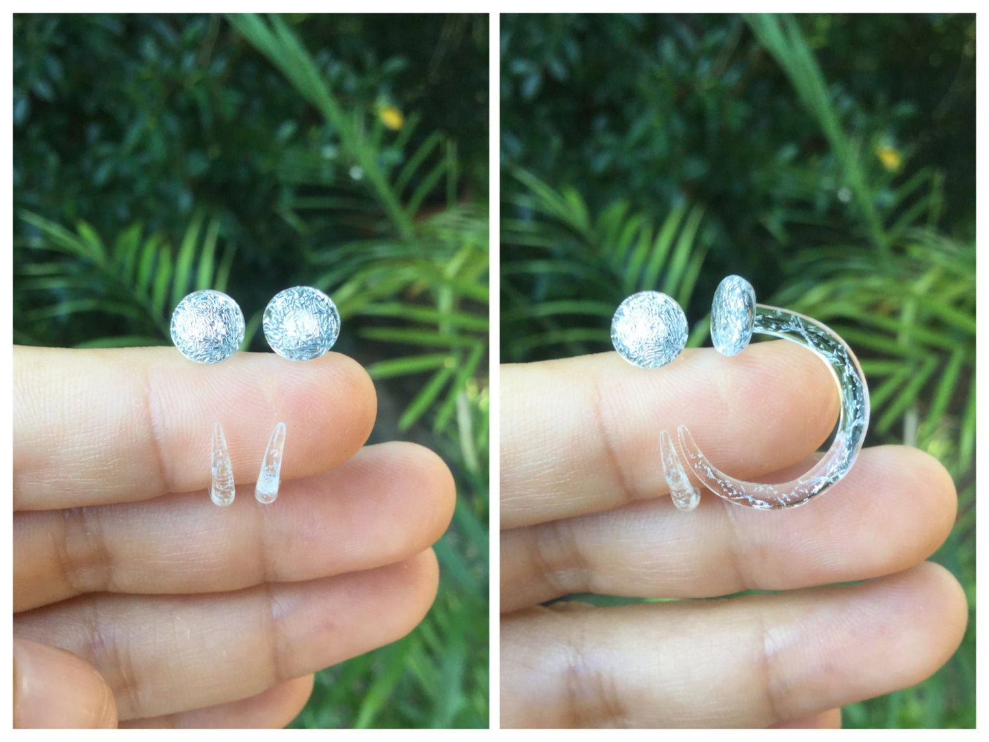 1 Pair (2 Pieces) Translucent Silver Dichro Encased Twist Claw Gauges 4g 2g 0g 00g 2.5 mm 3 mm 4 mm 5 mm 6 mm - 10 mm