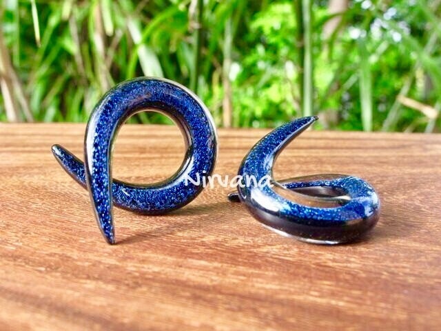1 Pair (2 Pieces) Sapphire Cobalt Blue Dichroic Glass Single Twists Spirals
