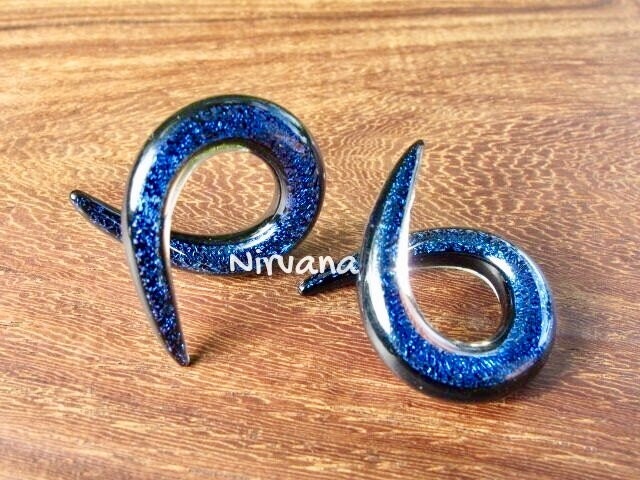 1 Pair (2 Pieces) Sapphire Cobalt Blue Dichroic Glass Single Twists Spirals