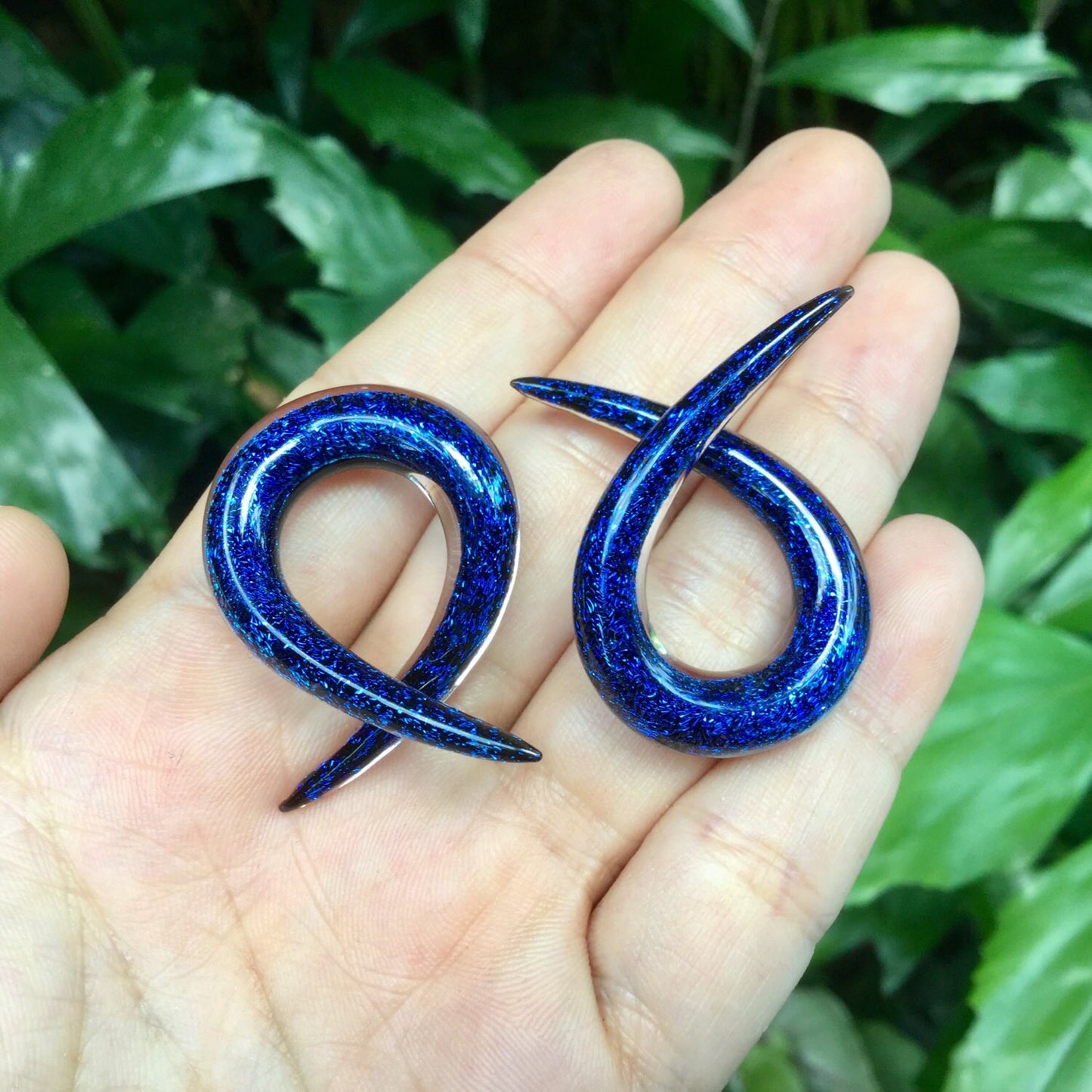 1 Pair (2 Pieces) Sapphire Cobalt Blue Dichroic Glass Single Twists Spirals