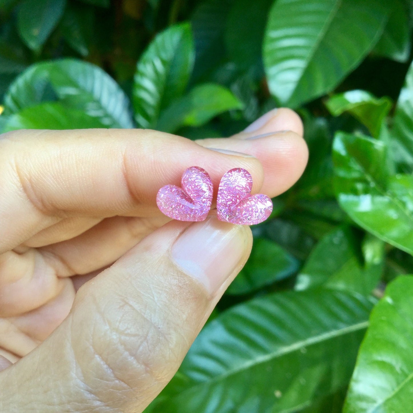 1 Pair (2 Pieces) Pastel Pink Dichroic Glass Heart Plugs Pyrex