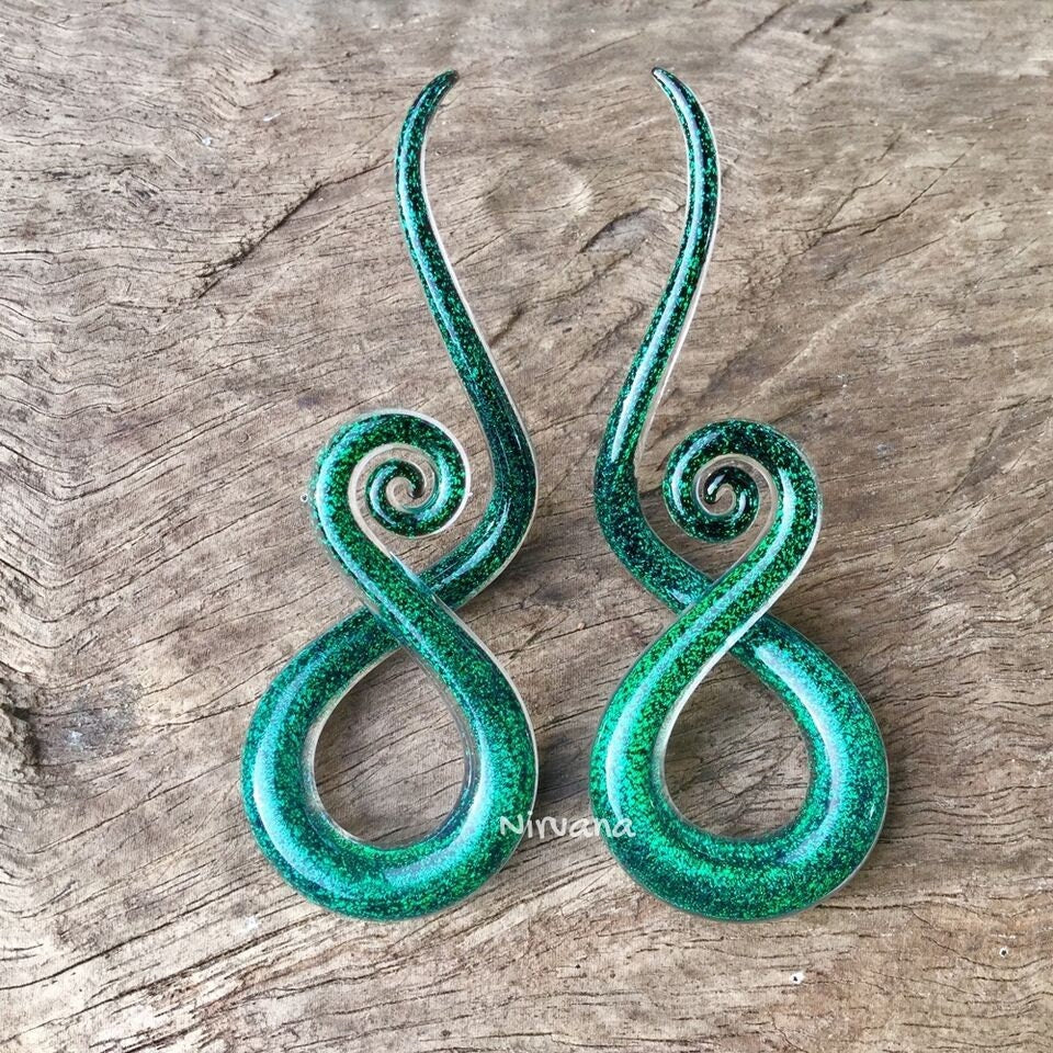 1 Pair (2 Pieces) Emerald Green Dichroic Glass Note Spirals