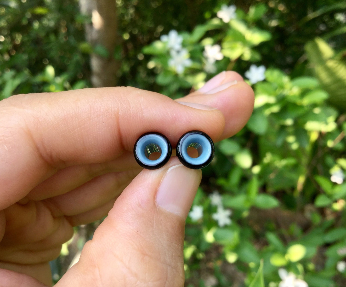 1 Pair (2 Pieces) Black & Sky Blue 2 Tone Tunnels Glass