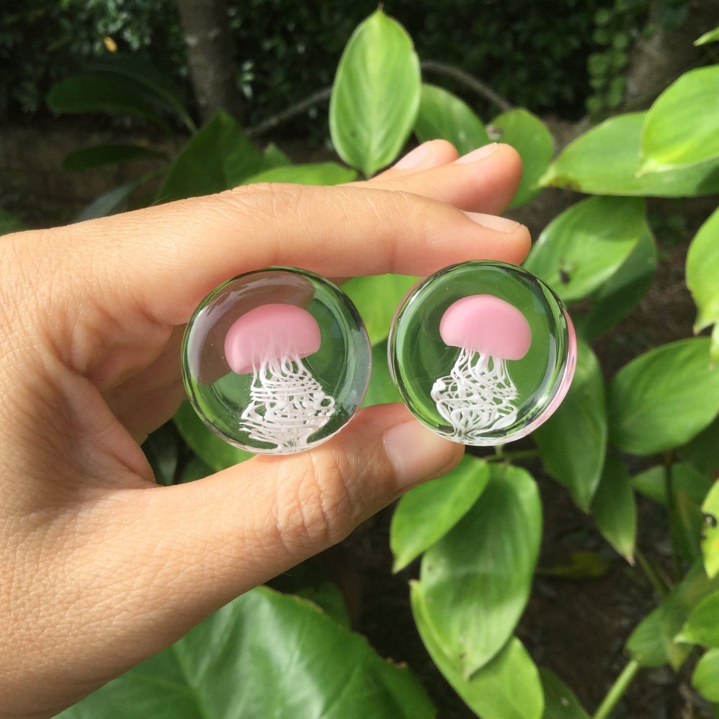 1 Pair (2 Pieces) Pink Pyrex Glass Jellyfish Plugs