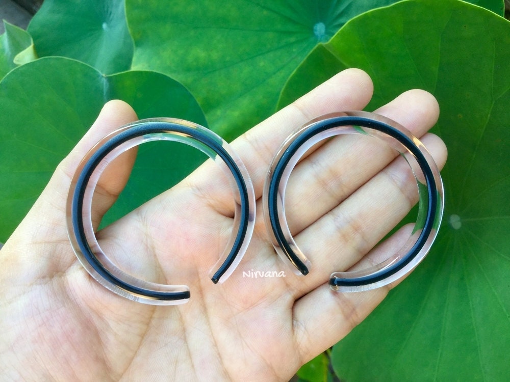 1 Pair (2 Pieces) Nirvana's Encased Dark Grey Glass Hoops