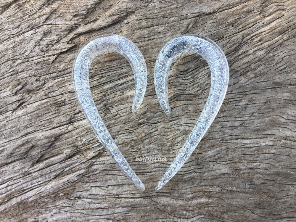 1 Pair (2 Pieces) Translucent Dichroic Silver Glass Fish Hook Spirals