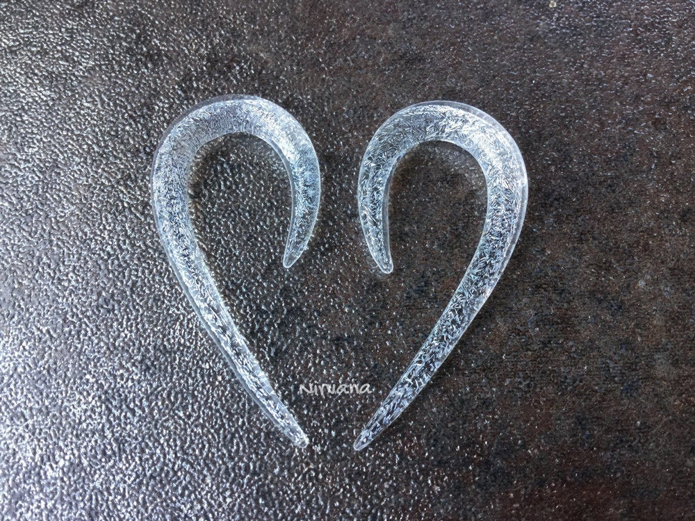 1 Pair (2 Pieces) Translucent Dichroic Silver Glass Fish Hook Spirals