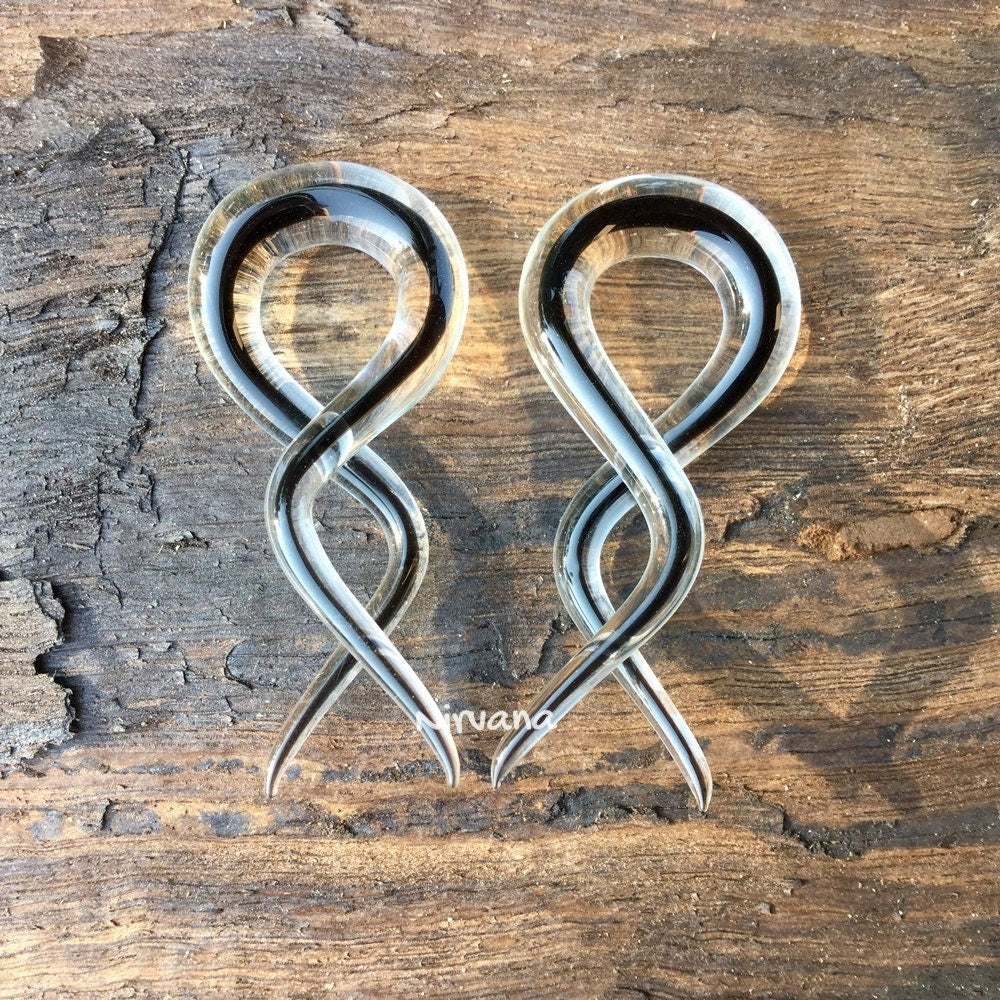 1 Pair (2 Pieces) Encased Black Double Twists