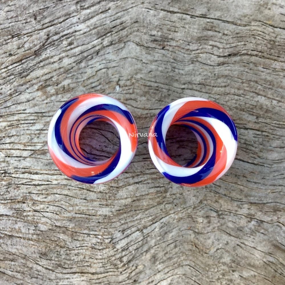 1 Pair (2 Pieces) Red, White & Blue Tunnels Glass