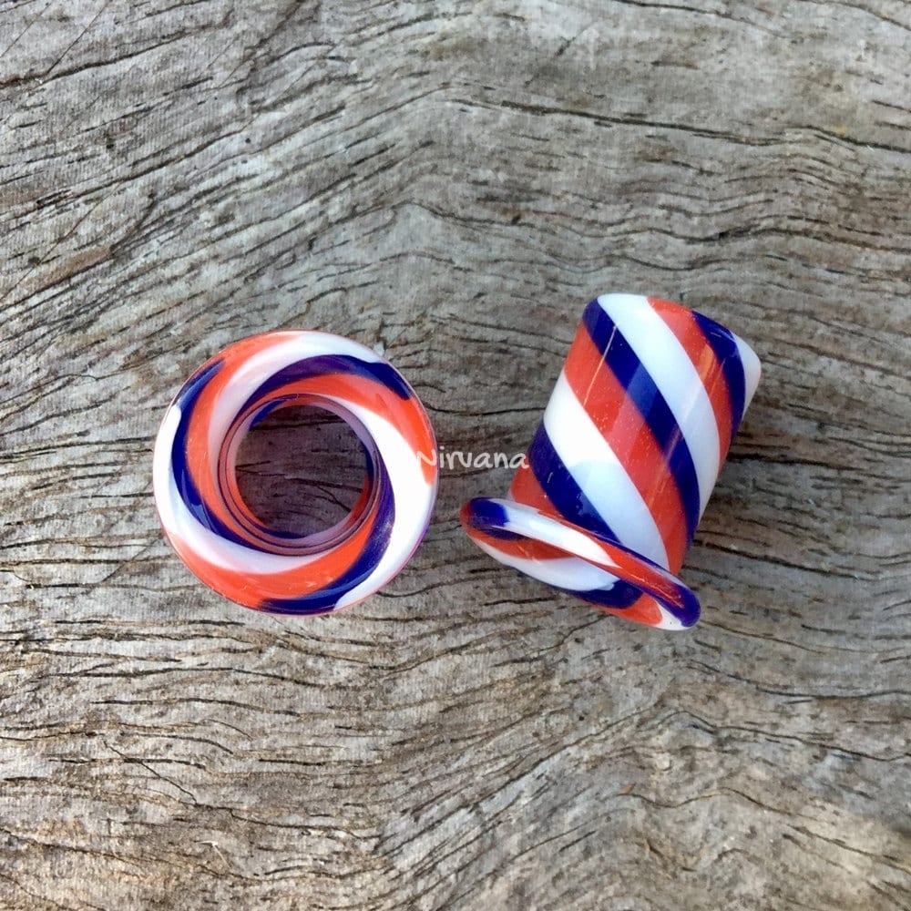 1 Pair (2 Pieces) Red, White & Blue Tunnels Glass