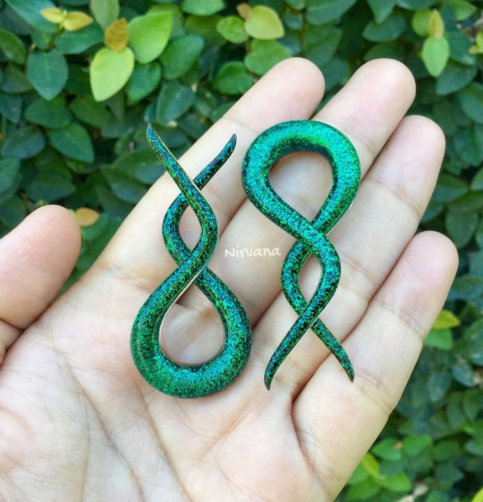 1 Pair (2 Pieces) Emerald Green Dichroic Glass Double Twists