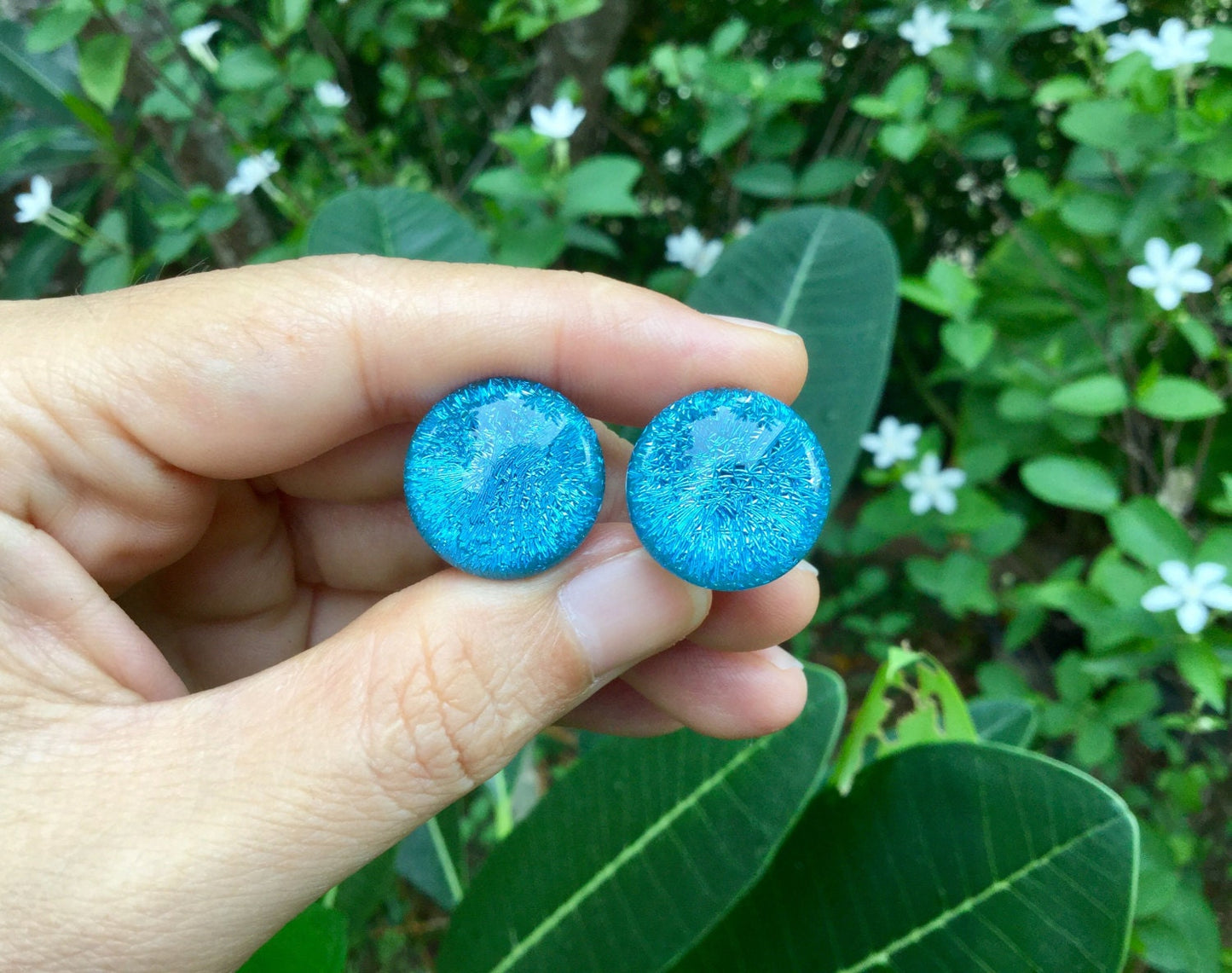 1 Pair (2 Pieces) Light Opal Blue Dichroic Plugs