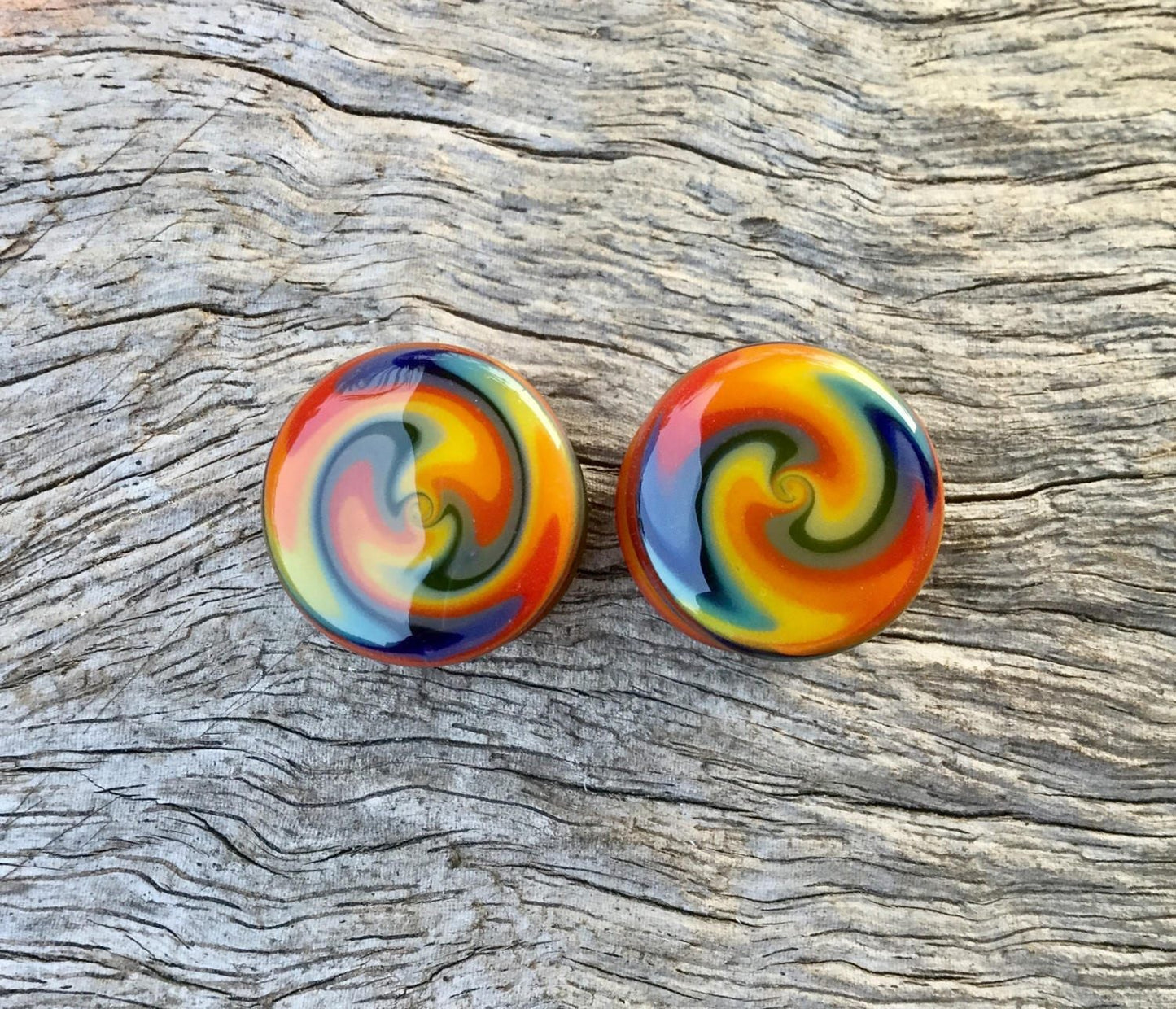 1 Pair (2 Pieces) Zig Zag Rainbow Glass Plugs
