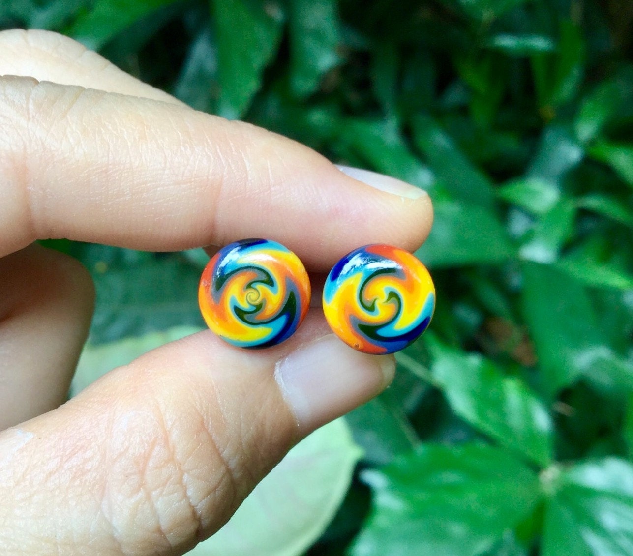 1 Pair (2 Pieces) Zig Zag Rainbow Glass Plugs