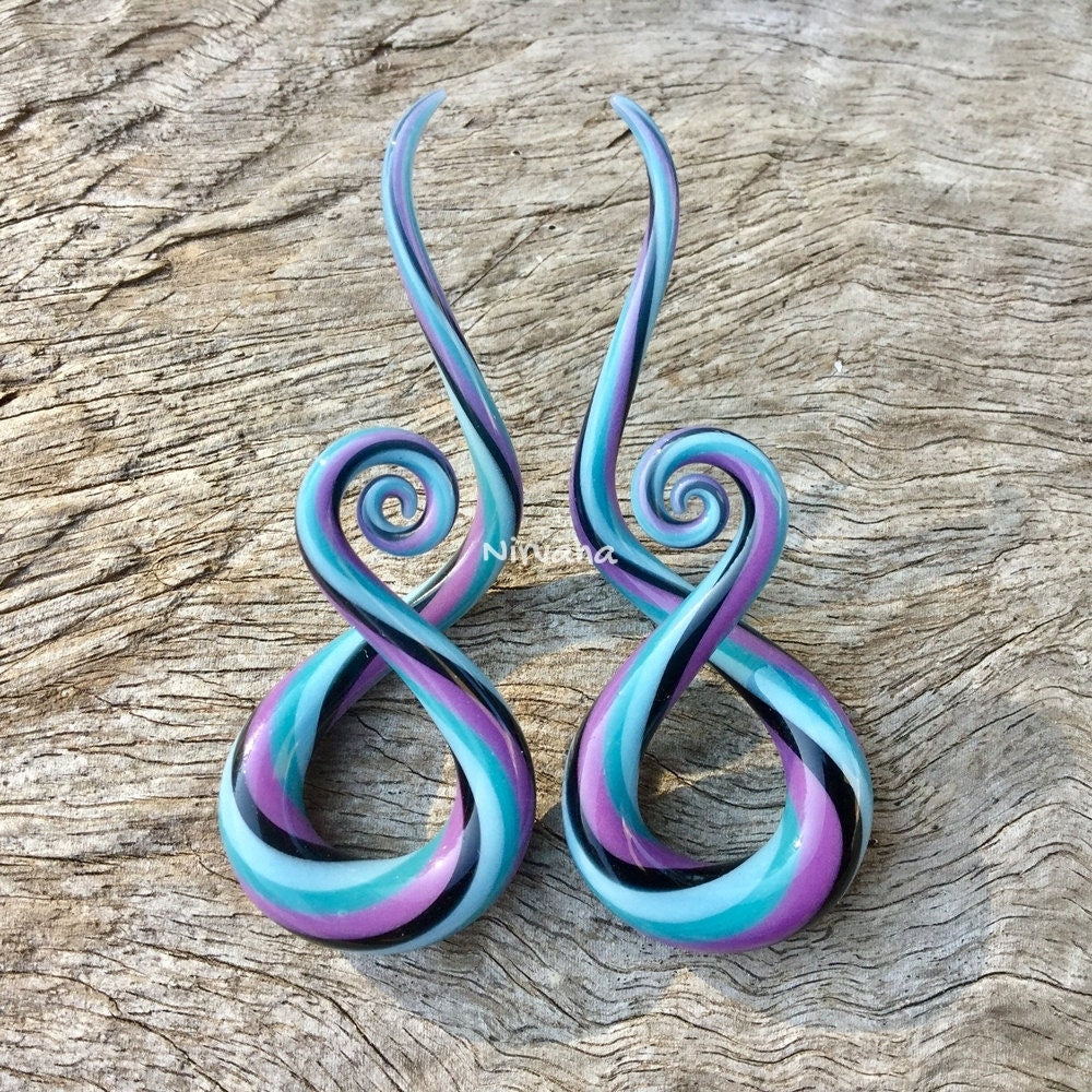 1 Pair (2 Pieces) Black/Sky Blue/Aqua/Mauve Glass Note Shapes