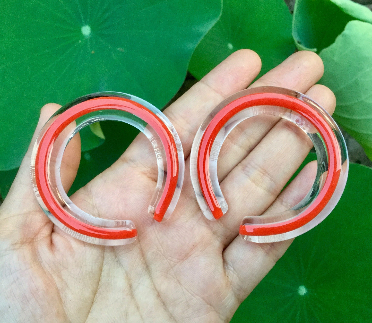 1 Pair (2 Pieces) Nirvana's Encased Red Glass Hoops