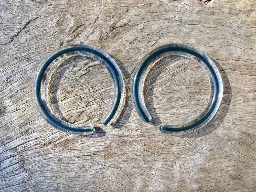 1 Pair (2 Pieces) Nirvana's Encased Dark Grey Glass Hoops