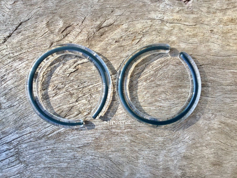 1 Pair (2 Pieces) Nirvana's Encased Dark Grey Glass Hoops