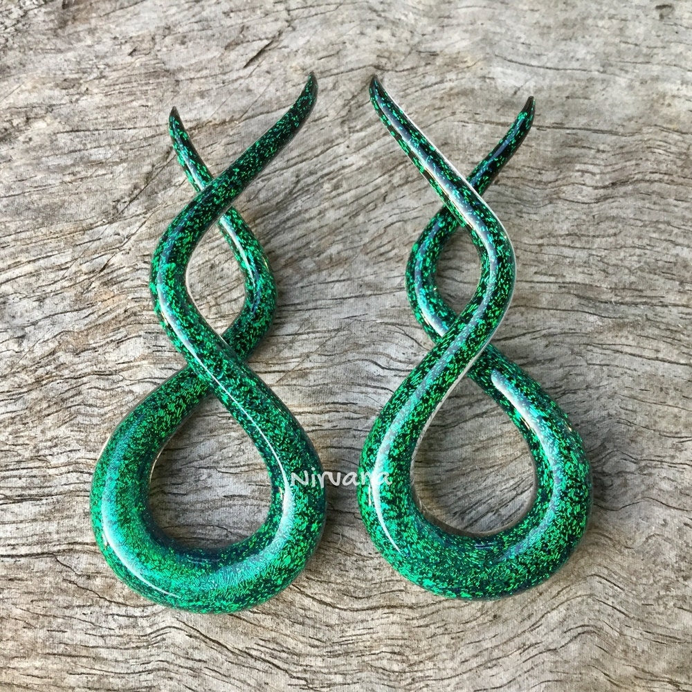 1 Pair (2 Pieces) Emerald Green Dichroic Glass Double Twists