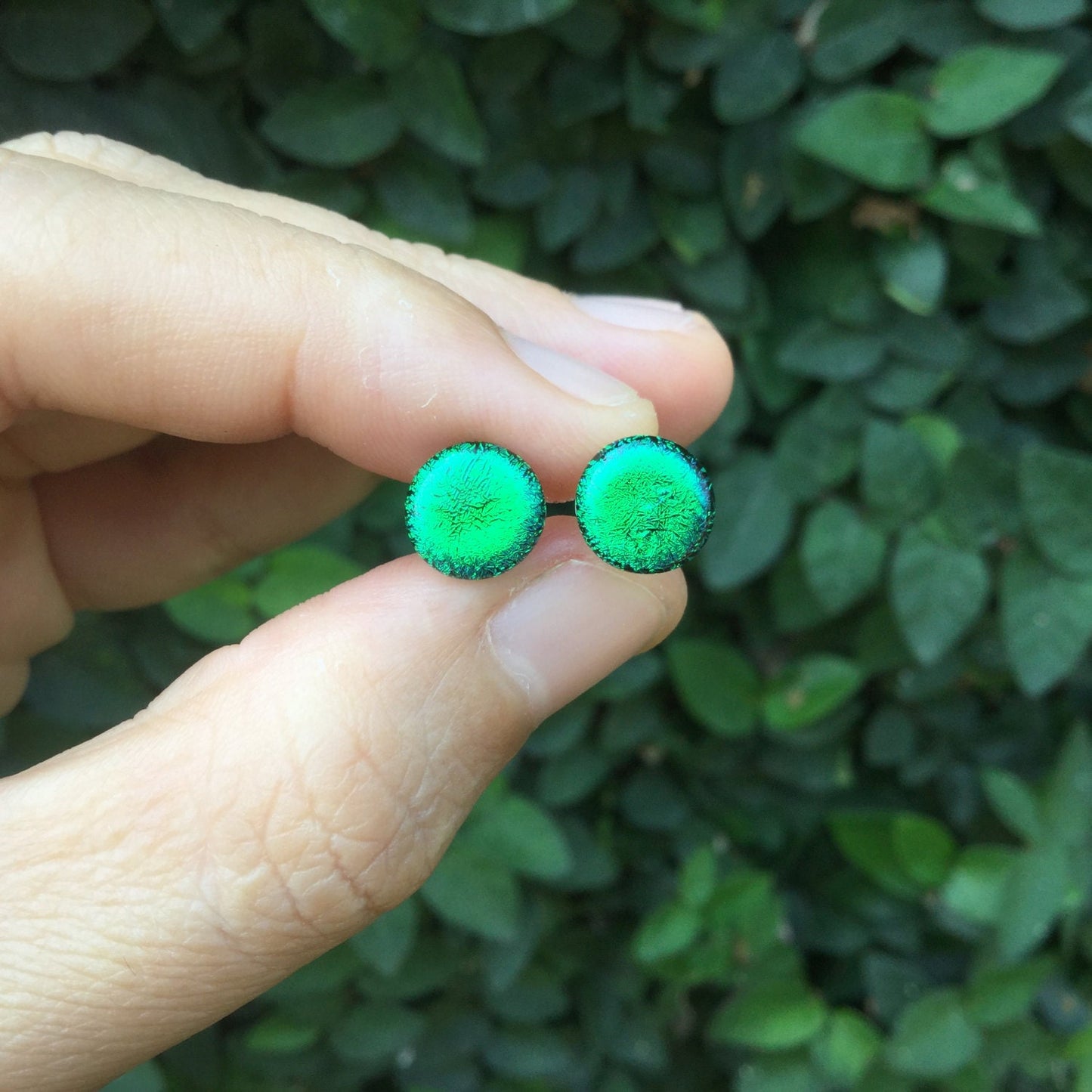 1 Pair (2 Pieces) Emerald Green Dichroic Glass Plugs