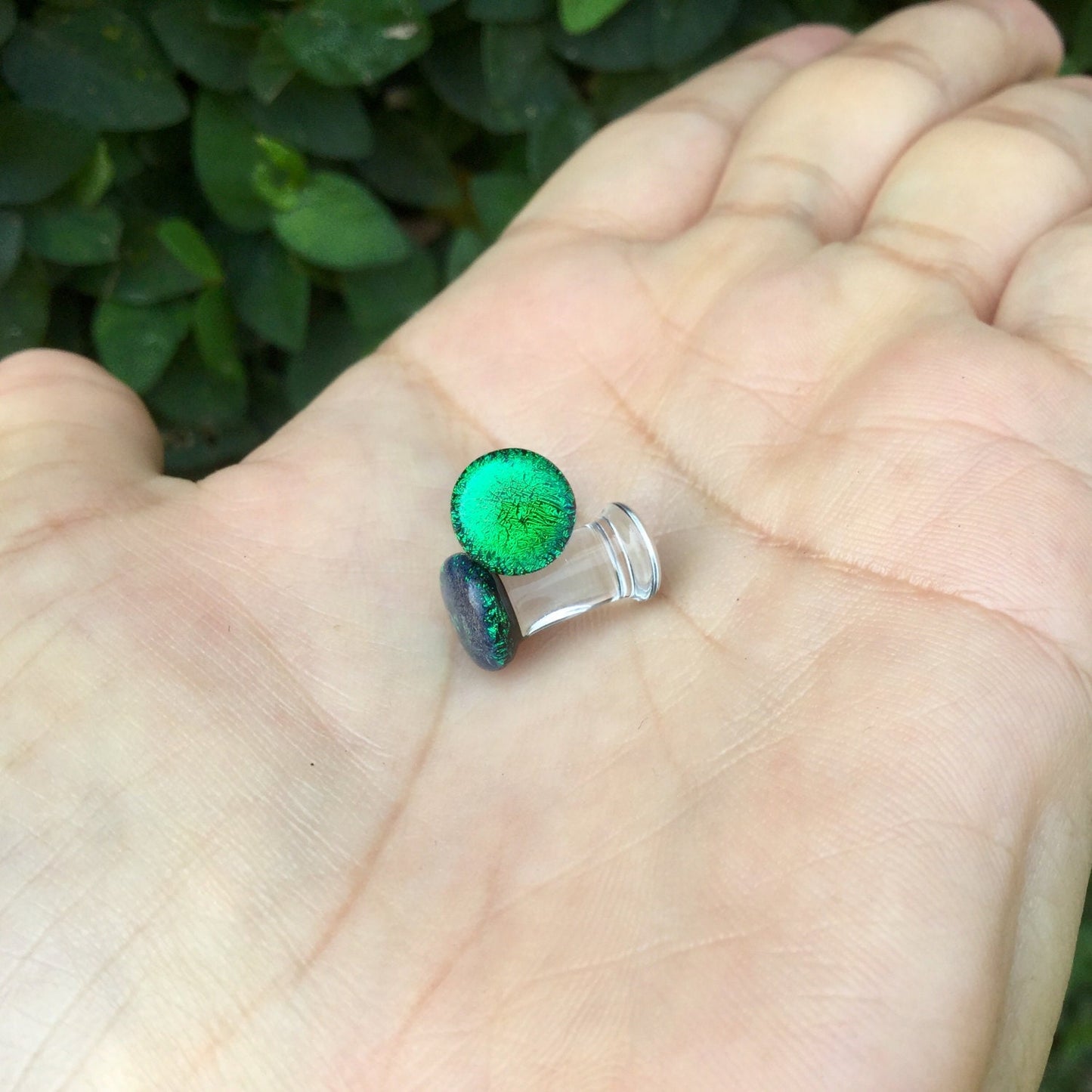1 Pair (2 Pieces) Emerald Green Dichroic Glass Plugs
