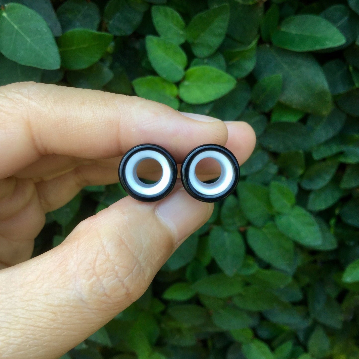1 Pair (2 Pieces) Black & White 2 Tone Tunnels Glass