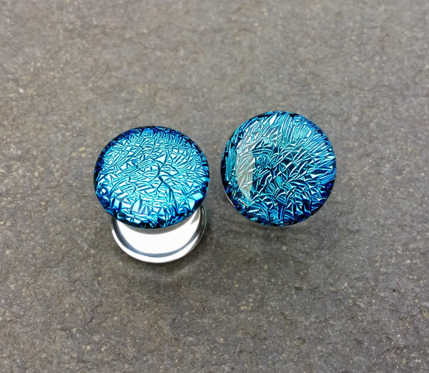 1 Pair (2 Pieces) Aqua Blue Dichroic Glass Plugs